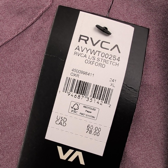 RVCA Shirt Mens XL Pink LS Stretch Oxford Slim Fit Button Down Pocket Casual - Picture 4 of 13